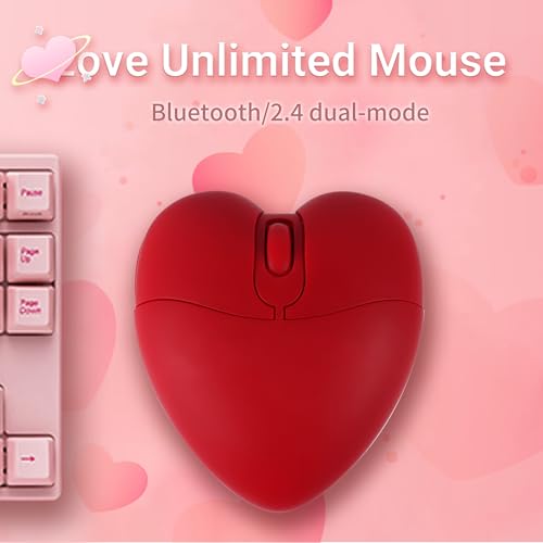 elec Space Wireless Bluetooth Mouse, Silent and Stylish Heart-Shaped Mouse for Laptop, PC - 10m Range (Red) - color: red