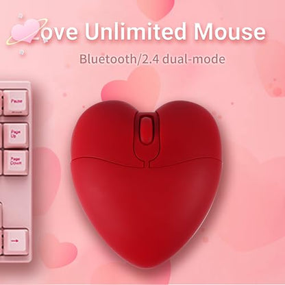 elec Space Wireless Bluetooth Mouse, Silent and Stylish Heart-Shaped Mouse for Laptop, PC - 10m Range (Red) - color: red