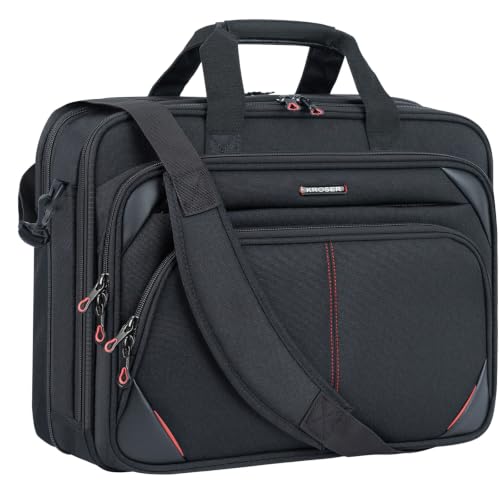 KROSER Laptop Bag 15.6 Inch Briefcase Messenger Bag Water Repellent Computer Case Shoulder Bag Durable Tablet Sleeve for Business/College/Women/Men - Black/Red - color: Black/Red, size: 15.6 INCH