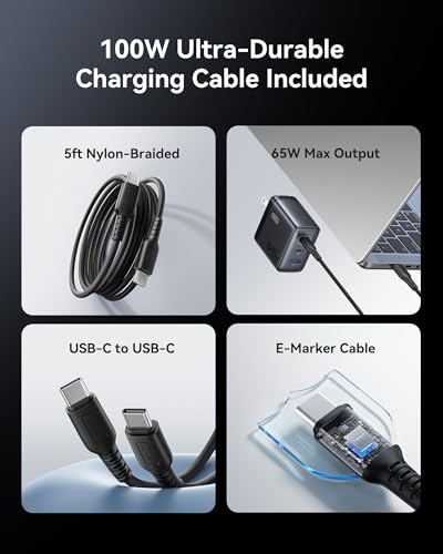 INIU 65W USB C Charger Block, 3-Port GaN Fast Charging Adapter with 100W Cable & Advanced Protection, Foldable Travel Charger for iPhone 17 16 15 Pro Max, iPad, Samsung S26 S25 Ultra, Pixel eReaders