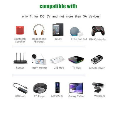 DC 5V Power Supply, 5Volt 3A 2A 1A Adapter, 100-240V AC to DC 5V Charger Cord, fit for 5 Volt 0.5a 500ma 1.0a 1000ma 1.5a 1500ma 2a 2000ma 2.5a 2500ma 3a 3000ma Electronic Devices with 8 Tips.