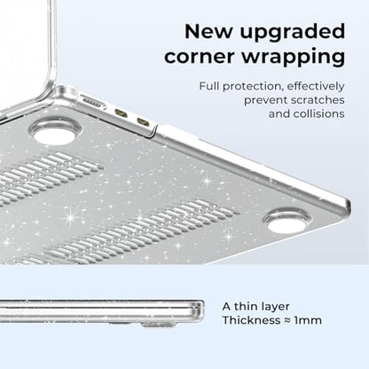EooCoo Case Compatible with MacBook Air 13 inch M5 2026-2022 M4 M3 M2 A3449 A3240 A3113 A2681, Crystal Hard Shell Scratch Resistant Protective Cover for Mac Air 13.6 inch, Sparkly Clear - color: Sparkly Clear, size: Air 13.6-inch