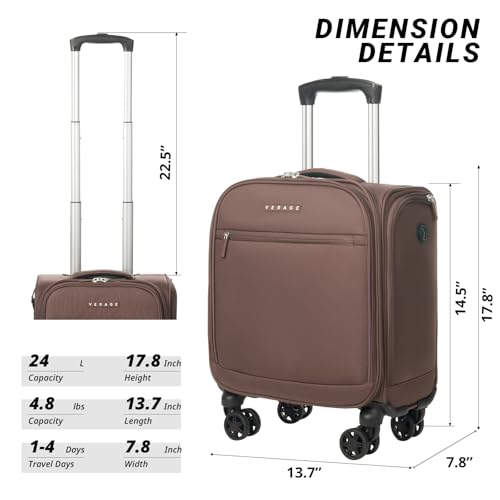 Verage Underseat Carry On Luggage with Wheels, 14.5-Inch Spinner Small Suitcase, Softside Lightweight Travel Bag for Men and Women, Airplane Carry On Bag, Chestnut Brown - color: Chestnut Brown, size: Basic Underseat