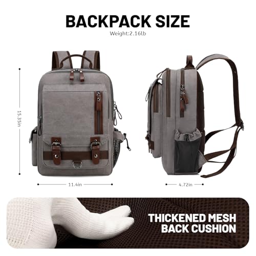Lanola Water-resistant Canvas Backpack with Anti-Theft Pocket, Daypacks Fits 15.6 Inch Laptop for Men Perfect for Work, Travel, Daily Use (Grey) - color: Grey