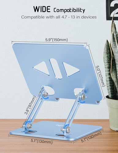 Aoviho Tablet Stand for Desk,Adjustable Tablet Holder,Sky Blue | Stable Aluminum Design, Fits iPad Pro/Air/Mini & Samsung Tablets, Adjustable Viewing, Ideal for Office & Home - color: Sky Blue