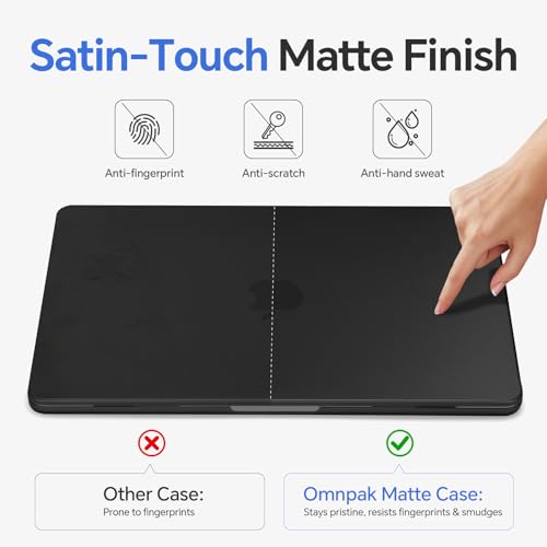 Omnpak for MacBook Air 13 inch Case, M5 M4 M3 M2 2026-2022 A3449 A3240 A3113 A2681, Scratch & Fingerprint Resistant, Frosted Matte Lightweight Hard Shell Protective Cover for MacBook Air 13.6 inch - color: Matte Black