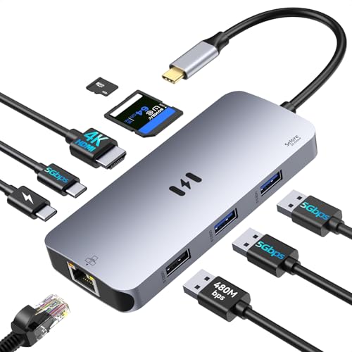 USB C Adapters for MacBook Pro/Air, Selore 9 in 1 USB C Hub with 4K HDMI, 3 * 5Gbps USB 3.1 GEN1 Port, 1Gbps Ethernet, 100W PD, 1*USB 2.0 dongle for Dell, HP and More | 4K@60Hz HDMI, 100W PD, 5Gbps USB-A&USB-C 3.1, Gigabit Ethernet, SD/microSD for MacBook