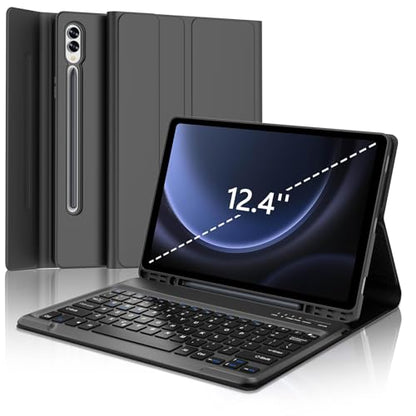 Galaxy Tab S9 FE+/ S9+ /S10+ 12.4 Inch Case with Keyboard, Detachable Bluetooth Keyboard with Pen Holder for Samsung Tab S10+ Plus/S9+ Plus/S9 FE+ Plus/S8+ Plus/S7FE/S7+ Plus 5G 12.4", Black - color: Black, size: S9FE+ 12.4"