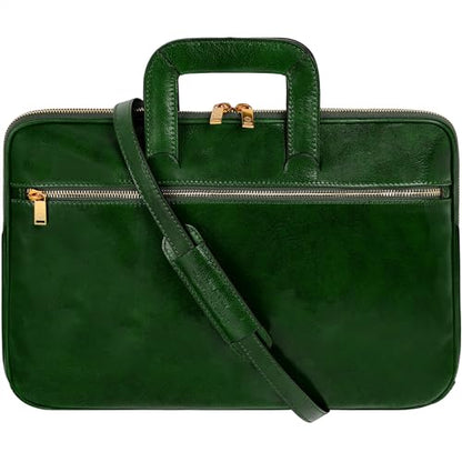 Time Resistance Slim Leather Briefcase - Italian Handmade Leather Computer Bag - Briefcase for Men and Women - Laptop Bag - color: Green