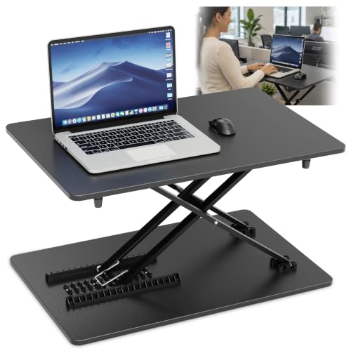 Height Adjustable Standing Desk Converter, 25.16" x 15.75", Black | Ready to Use Desk Riser for Laptop and Monitor, Sit Stand Workstation for Office, Bedroom and Living Room