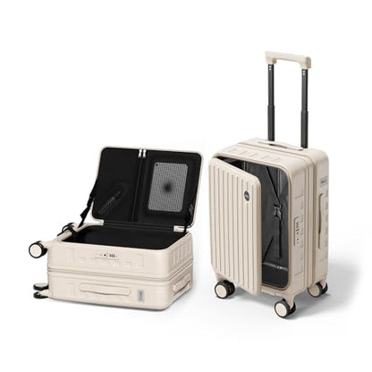 Top Opening Expandable Lightweight PC Hard Shell Suitcase, 20 Inch Carry On Luggage with TSA Lock, 360 Silent Spinner Wheels, Cup Holder, Ideal for Business Travel Suitcase (Beige) - color: Beige, size: Carry-on 20-Inch
