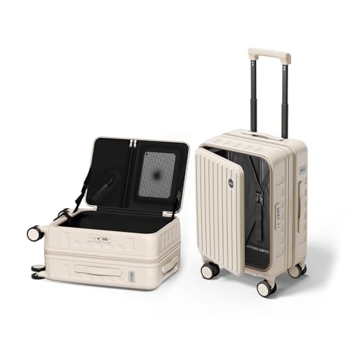Top Opening Expandable Lightweight PC Hard Shell Suitcase, 20 Inch Carry On Luggage with TSA Lock, 360 Silent Spinner Wheels, Cup Holder, Ideal for Business Travel Suitcase (Beige) - color: Beige, size: Carry-on 20-Inch