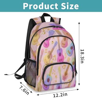 Guitar Music Notes Large Backpack for Women and Men Waterproof Travel Laptop Backpack Lightweight Business Work Daypack Fits 17 Inch Computer - color: Multicolor 2