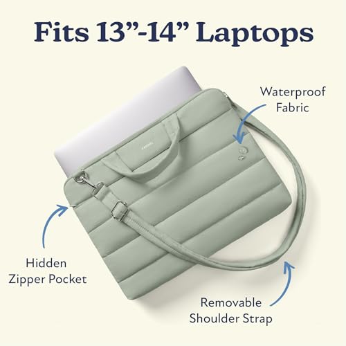 Vandel 13-14 inch Laptop Carrying Case Sleeve w. Strap, Shoulder Bag Handle | Fits MacBook Air 13 Inch MacBook Pro 14 Carrying Case Messenger, Laptop Computer Bag for Women, Hidden Front Zipper Pocket - color: 3. Sage, size: 13-14 Inch