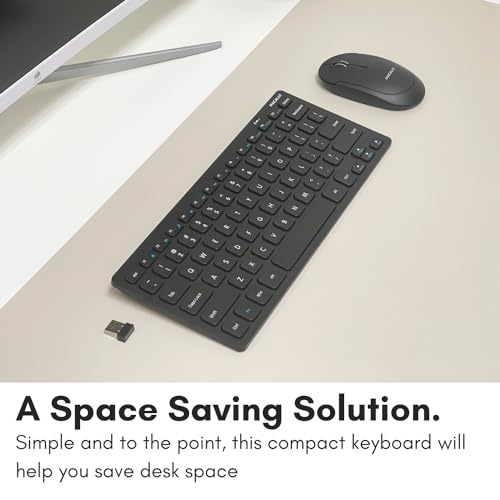 Macally Compact Wireless Keyboard - 2.4 Small Keyboard for Laptop, Desktop PC, Surface, Chromebook, Notebook, Slim Mini Key board with 2.4G Wireless USB - Portable, Ready for Travel without Number Pad - color: Black
