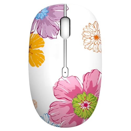 TENMOS M101 Wireless Mouse Cute Silent Computer Mice with USB Receiver, 2.4G Optical Wireless Travel Mouse 1600 DPI for Laptop, Notebook, PC, Computer (Flower) - color: flower