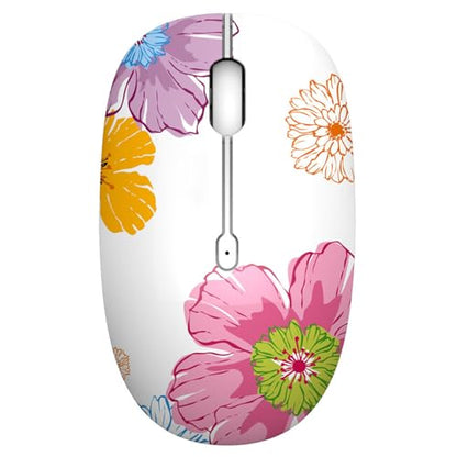 TENMOS M101 Wireless Mouse Cute Silent Computer Mice with USB Receiver, 2.4G Optical Wireless Travel Mouse 1600 DPI for Laptop, Notebook, PC, Computer (Flower) - color: flower