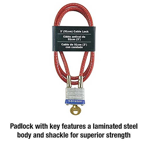 Master Lock 719D Steel Cable with Integrated Outdoor Padlock with Key, 1 Pack