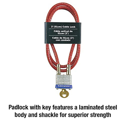 Master Lock 719D Steel Cable with Integrated Outdoor Padlock with Key, 1 Pack