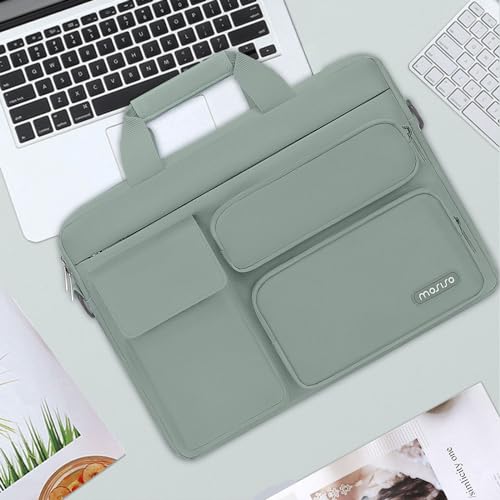 MOSISO Laptop Shoulder Bag 16 inch, 15-15.6 inch Computer Bag | Compatible with MacBook Pro 16 inch, HP, Dell, Lenovo with 2 Raised&1 Flapover&1 Horizontal Pocket&Handle&Belt, Antique Green - color: Antique Green, size: 16 inch