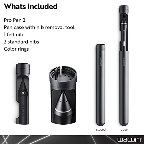 Wacom Pro Pen 2 with Case & 3 Nibs KP504E | Built for Wacom Pro Lines: MobileStudio, Cintiq & Intuos, Features 8192 levels of pressure sensitivity for digital precision