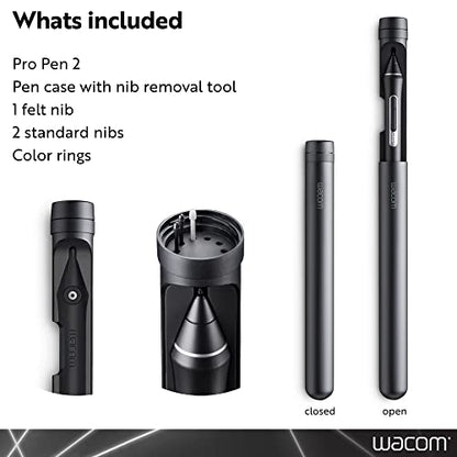 Wacom Pro Pen 2 with Case & 3 Nibs KP504E | Built for Wacom Pro Lines: MobileStudio, Cintiq & Intuos, Features 8192 levels of pressure sensitivity for digital precision