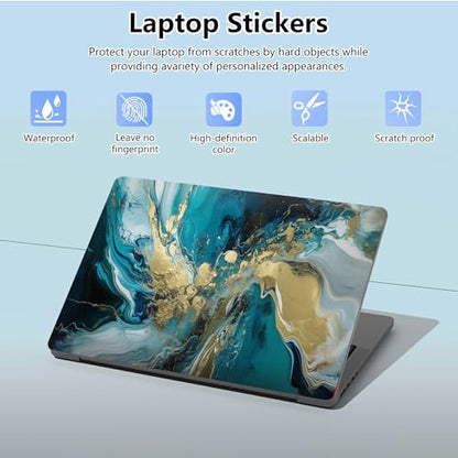 Universal Laptop Skin Sticker with 2 Wrist Pad Skins, Waterproof Scratch Resistant Vinyl Laptop Cover Decal, Cut to Fit for 11–15.6 Inch MacBook HP Dell Lenovo, Abstract Teal Marble - color: Abstract Teal Marble