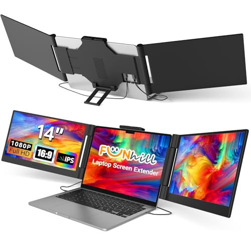 Funhill Laptop Screen Extender 14 inch Laptop Monitor Extender 1080P IPS, Triple Portable Monitor for Laptops 13-17.3" with Display/HDMI Port, Plug-Play Portable Screen for Windows/Chrome/Android