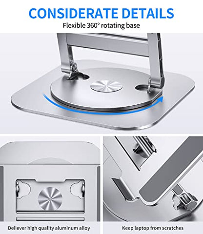 AOEVI Adjustable Laptop Stand with 360 Rotating Base, Stable Computer Stand for Laptop Ergonimic Foldable Laptop Riser for Desk Compatible with MacBook Pro/Air Notebook up to 16 Inches, Silver - color: Silver