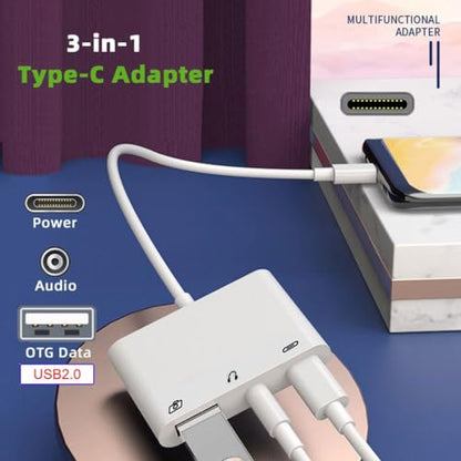 chenyang 3 in 1 USB C to 3.5mm Audio AUX & USB 2.0 Socket OTG Adapter with PD 15W Charge for Laptop Tablet Phone - style: 3.5mm/USB3.0 3-in-1