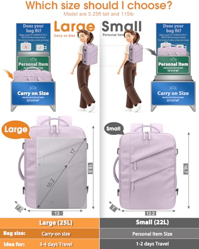 Capolo Travel Laptop Backpack Women Carry On Backpack Weekender Travel Bag | 25L Flight Approved,Waterproof Overnight Bag,College Bookbag,Work,3-4 Day Travel,Fits 17" Laptop (Large,Purple) - color: Purple, size: Large