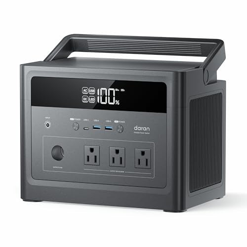 DaranEner 576Wh Solar Generator 600W, Portable Power Station with 100W USB-C PD Output, 110V Pure Sine Wave AC Outlet Backup LiFePO4 Battery for Outdoors Camping, Home, Emergency, RVs (Peak 1200W) - color: Grey Black