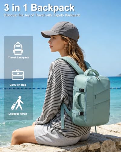 Capolo Travel Laptop Backpack Women Men Personal Item Weekender Travel Bag | 22L Flight Approved,Waterproof Overnight Bag,College Bookbag,Work,1-2 Day Travel,Fits 15.6" Laptop (Small,Lake Blue) - color: Lake Blue, size: Small
