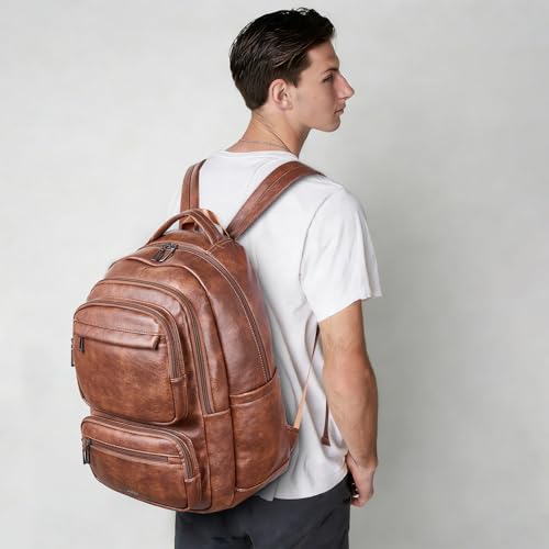 Backpack For Women Men Vegan Leather Backpack Purse Shoulder Bookbag 16 15.6 15 Inch Laptop Bag Handbags For Travel Work College Large Brown - color: Brown