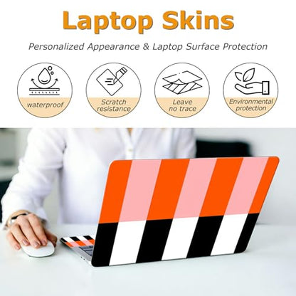 Universal Laptop Skin Sticker with 2 Wrist Pad Decals, 3-Piece Removable Vinyl Laptop Cover, Orange Black Stripes Waterproof Anti-Scratch, Easy-Trim Fit for 13.3" 14" 15.6" Laptops - color: Orange Black Stripes