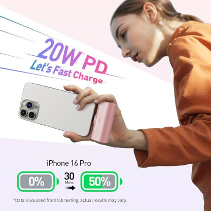 iWALK Portable Charger for iPhone 17/16/15 USB-C Small Power Bank 20W 4,500mAh Fast Charging Battery Pack Compatible with iPhone 15/16/17 Plus/17 Pro/17 Pro Max, Samsung Galaxy S25/S24/S23 Android - color: Pink