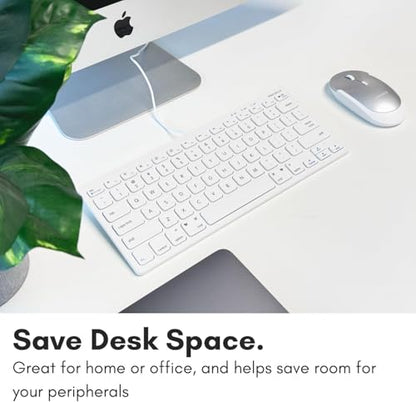 Macally USB Wired Keyboard for Mac and Windows PC - Plug and Play Apple Keyboard with 78 Scissor Switch Keys and 13 Shortcut Keys - Compact & Small that Saves Spaces and Looks Great - White - color: White