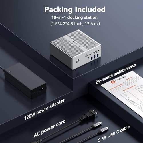 TobenONE 18-in-1 DisplayLink Docking Station 4 Monitor with 4 HDMI | Quad/Triple 4K@60Hz Dock, 120W Power Adapter, 18W Phone Fast Charge, for Windows & MacBook, Ideal for Tech Professionals