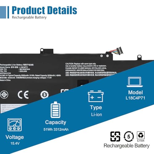 L18C4P71 L18L4P71 L18M4P72 Laptop Battery Replacement for Lenovo ThinkPad X1 Yoga 4th 5th Gen/X1 Carbon 7th 8th Gen Series SB10K97643 02DL006 02DL005 02DL004 SB10K97642 SB10K97644 15.4V 51Wh - size: 9.72*3.68*0.24inch L18L4P71