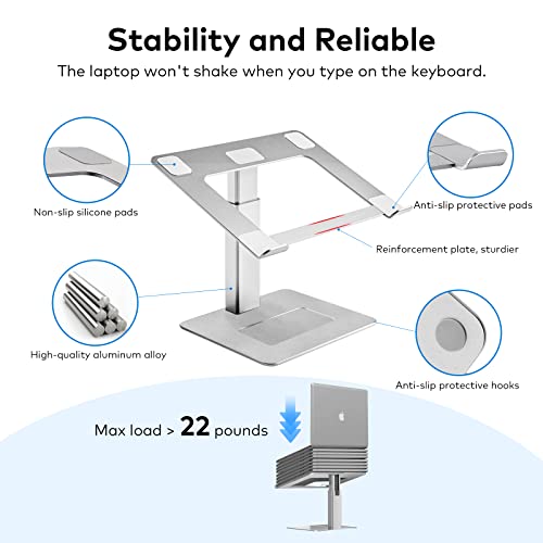 Laptop Stand for Desk, Ergonomic Aluminum Laptop Stand Adjustable Height from 7-15", Sitting and Standing Laptop Riser for 10-17" Notebook - color: Silver