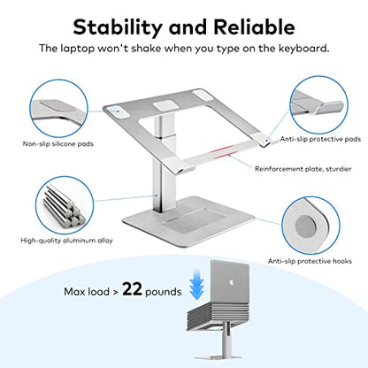 Laptop Stand for Desk, Ergonomic Aluminum Laptop Stand Adjustable Height from 7-15", Sitting and Standing Laptop Riser for 10-17" Notebook - color: Silver