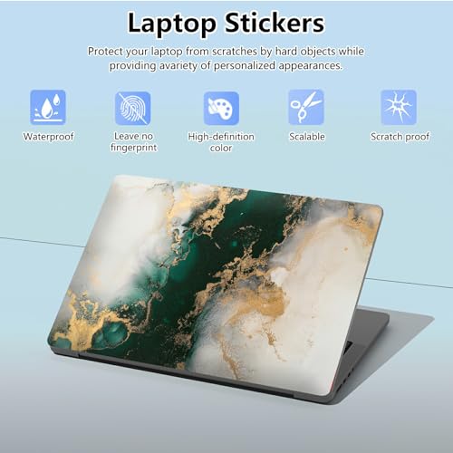 Universal Laptop Skin Sticker with 2 Wrist Pad Skins, Waterproof Scratch Resistant Vinyl Laptop Cover Decal, Cut to Fit for 11–15.6 Inch MacBook HP Dell Lenovo, Green Marble - color: Green Marble