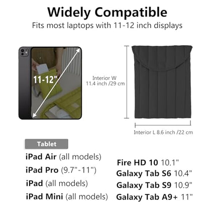 Puffy Laptop Sleeve 11-12 Inch Black, Protective Carrying Case for Men and Women, Cute Case Bag Compatible with 11 and 12 Inch Laptops, 10.9" Ipad 10, 10.2" Ipad 7 8 9 in Cover | Compatible with 15-16 Inch Macbook Pro/Air, Asus/Dell Xps/Lenovo Laptops, Pr