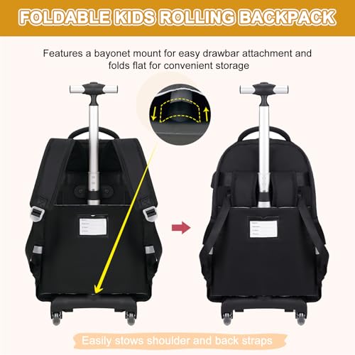 Scothen Rolling Backpack for Girls, Girls Backpack Set with Lunch Box & Pencil Pouch for Teen Girl Kids Children Elementary Middle School, Bookbag Daypack Laptop Travel Backpack with Wheels (Black) - color: Black