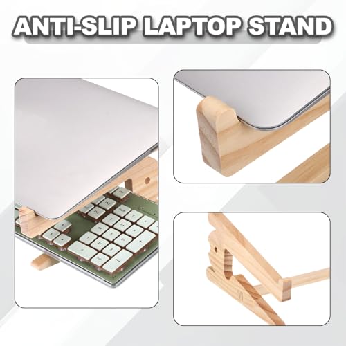 PATIKIL Wooden Laptop Stand, 1 Pack Dual-Use Laptop Stand Vertical Pine Wood Anti-Slip Ventilated Space-Saving Notebook Riser for 10-15 Inch Desk Tablets, Koi-Shaped - size: 10-15 Inch