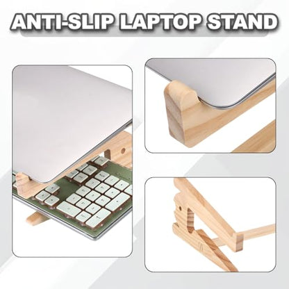 PATIKIL Wooden Laptop Stand, 1 Pack Dual-Use Laptop Stand Vertical Pine Wood Anti-Slip Ventilated Space-Saving Notebook Riser for 13-18 Inch Desk Tablets, Koi-Shaped - size: 13-18 Inch