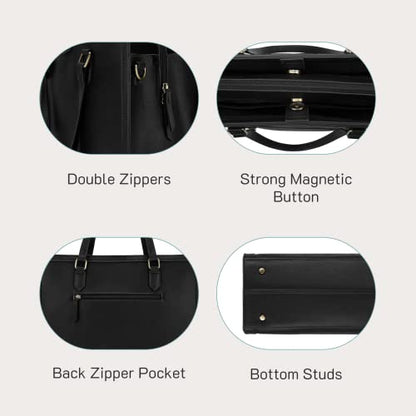 Missnine Laptop Tote Bag for Women 15.6 Inch Leather Work Bags Teacher Computer Purse Briefcase Handbag for Office, Travel - color: Black