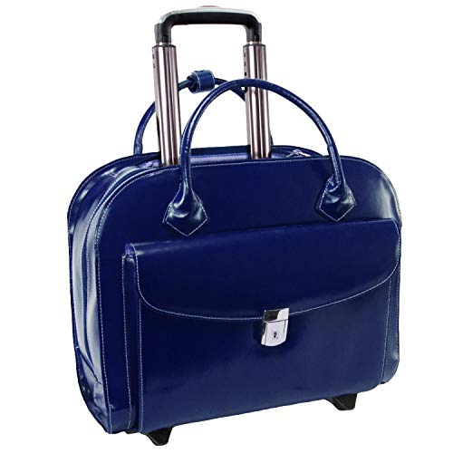McKlein GRANVILLE, Top Grain Cowhide Leather, 15" Horizontal Wheeled Ladies' Laptop/Computer & Tablet Business Briefcase Bag/Women's Rolling Overnight Travel Bag, Removable trolley case - color: Navy, size: 16.75"x7.25"x14.5"