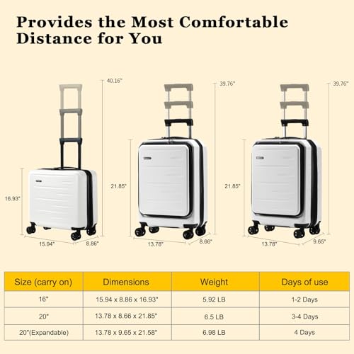 CENSIEN Expandable 16 Inch Carry On Luggage Airline Approved Small Suitcase | Lightweight ABS+PC Hard Shell Suitcases,360° Spinner Wheels,TSA Lock,YKK Zipper,Business Weekender Short Trips,White - color: White, size: 16 Inch EXT