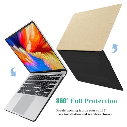 DTangLsm for MacBook Air 13 inch Case M5 2026-2022 M4 M3 M2 A3449 A3240 A3113 A2681, Crocodile Alligator Skin Luxury Textured Leather Hard Logo Cutout Case for MacBook Air 13.6+Keyboard Cover, Beige - color: # Crocodile Skin Beige